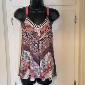 Pink & Grey Paisley Floral Flowy Tank Top Medium